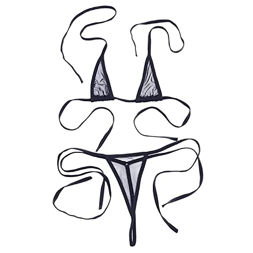 ZTie Women’s Sheer Halter Bikini Top & Black G-String One Size