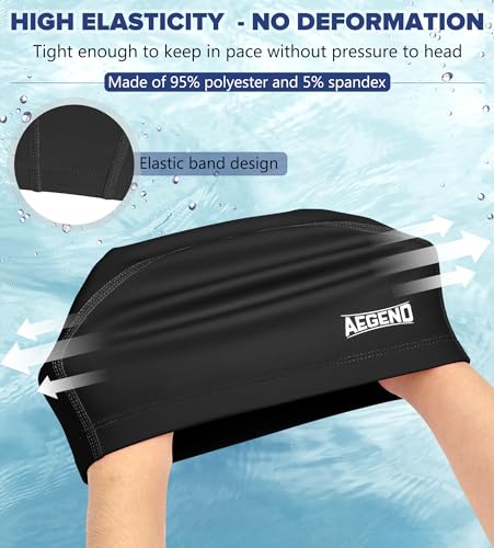 Fabric Swim Cap - Waterproof Silicone Layer, High Elasticity - Black, Small
