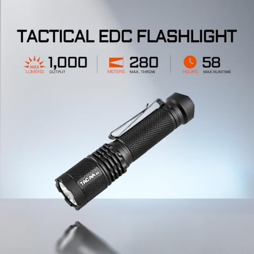 ACEBEAM TAC AA 2.0 Tactical EDC Flashlight - Black, 1000 Lumens, 280M Range