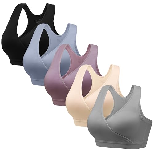 HBselect Maternity Nursing Sleep Bra Wireless Bralette - Large Black/Blue/Gray/Purple/Beige