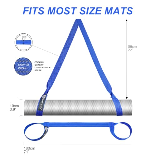 Yoga Mat Sling Strap - Easy-Cinch Carrying Holder for Yoga Mats - Blue