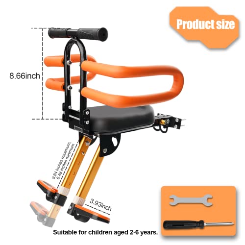 OUSEXI Gold Child Bike Seat for Adults, Front Mount Retractable Baby Seat 2-6 Years