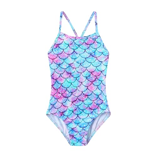 iLover Girls Sparkle Mermaid Purple One-Piece Swimsuit 5-6 Years with Adjustable Straps