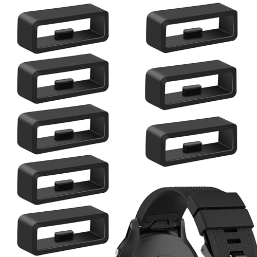 22mm Silicone Watch Band Keepers for 22mm Smartwatch Straps - 8-Pack Black