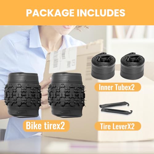 20x2.125 Inch Kids Bike Tires Set with Inner Tubes & Levers - Durable Puncture-Resistant BMX MTB Replacement
