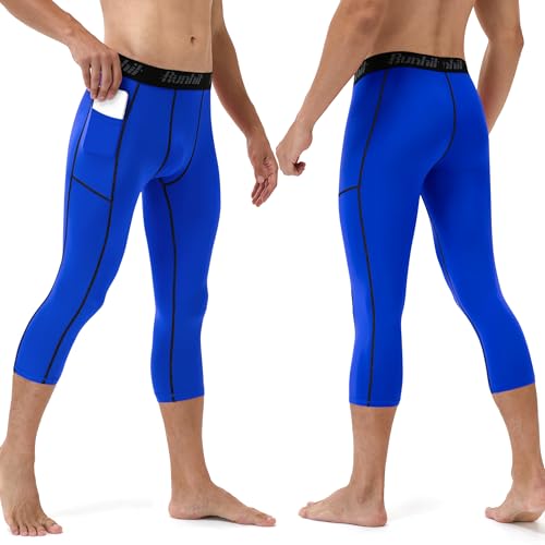 Men's 3/4 Compression Pants with Pockets - Royal Blue, Large