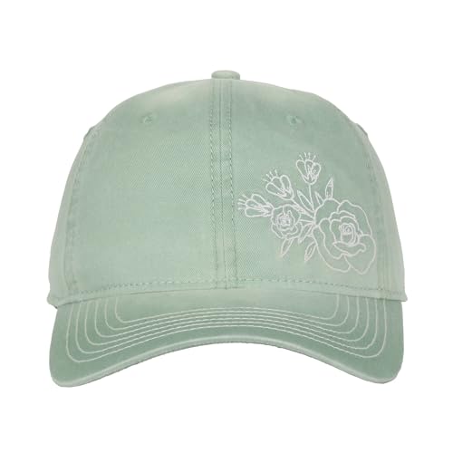 Outdoor Cap Embroidered Floral Rose Dad Hat - Mint Green, Adjustable