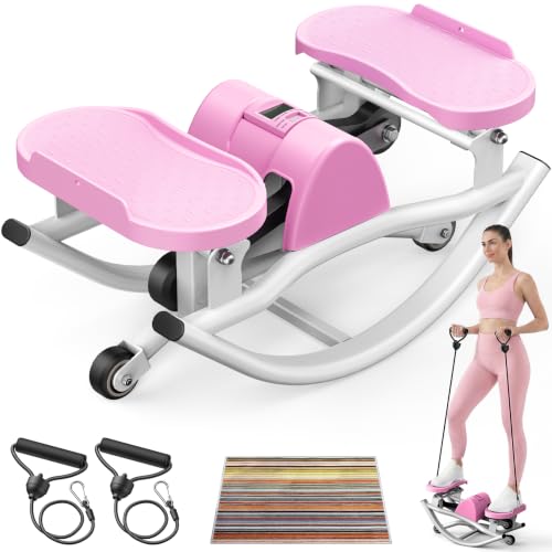 3D Rocking Stepper with Resistance Bands - Pink Mini Stepper
