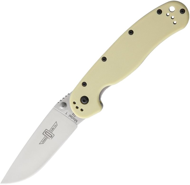 Ontario Knife Company Rat 1 Folding Pocket Knife, Satin AUS-8 Stainless Steel Blade, Tan Handle Liner Lock Knife, Everyday Carry Knife – ON8867TN