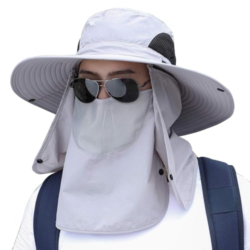 Men Women Safari Bucket Hat with Face Cover and Neck Flap Sun Protection