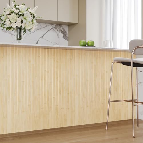 VaryPaper 15.7" x 78.7" Bamboo Wood Slat Wallpaper Peel and Stick Light Wood Contact Paper for Countertops Waterproof Cabinet Vinyl Wrap Removable Self Adhesive Wooden Wallpaper for Bedroom Kitchen