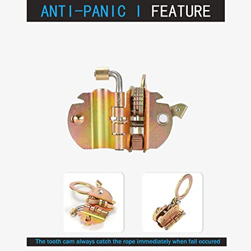Fall Protection Rope Grab with Anti-Panic Feature, Auto-Trail Double Locking Rope Grabs Fall Arrester, Used with 5/8¡± Lifeline Rope, for Construction, Climbing, Comply to ANSI/OSHA