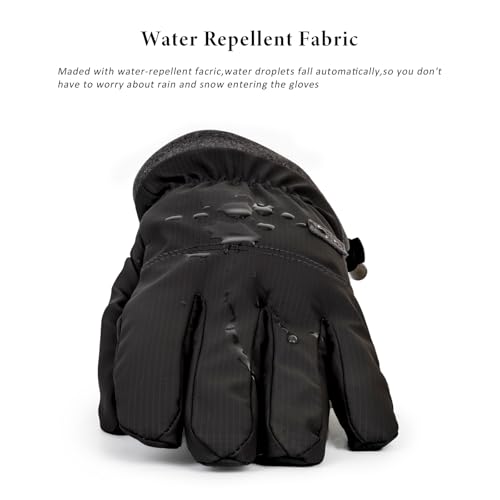 Winter Waterproof Ski Gloves with Touchscreen - Black With Buckle, Medium