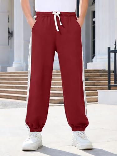 Boys Athletic Sweatpants with Pocket & Drawstring - Dark Red, 9-10Y