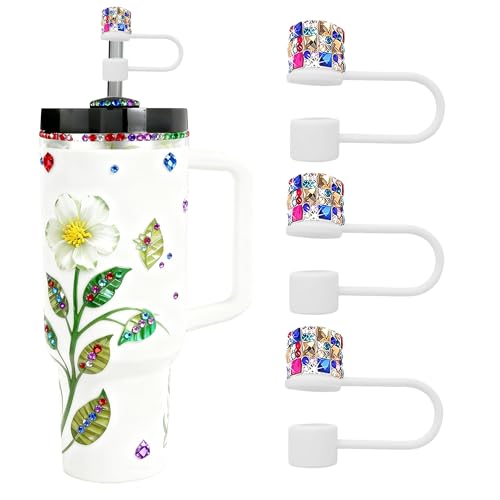 Sparkling Diamond Straw Topper Set for Tumblers - White