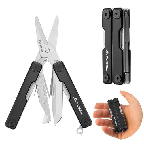 FLISSA Black 11-in-1 Foldable Multitool Scissors with Knife and Accessories