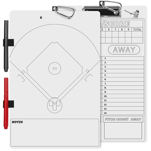 Baseball Coaches Clipboard - Double-Sided Dry Erase Whiteboard with Marker - White