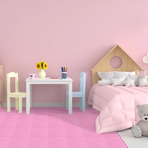 Shihanee 16 Foam Floor Interlocking Tiles 11.8 x 11.8 Inch Light Pink – 48x48in Puzzle Mats
