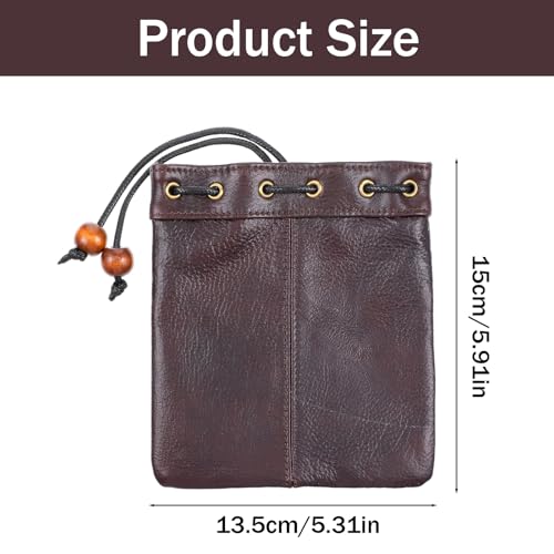 Leather Drawstring Storage Bag - Cowhide Waterproof Pouch for Travel & Organization