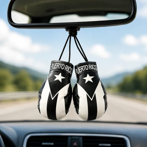 Puerto Rico Flag Boxing Gloves - Black Edition Car Accessory