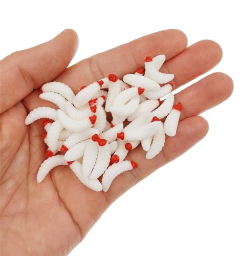 1-Inch Soft Plastic Fishing Worms Lures - 50pcs White Maggot Baits
