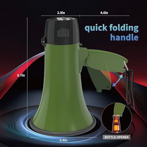 Portable Megaphone with Siren & 240-Second Recording - Army Green
