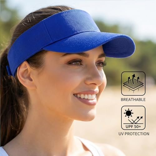 Adjustable Cotton Sun Visor Hat - Royal Blue UV Protection