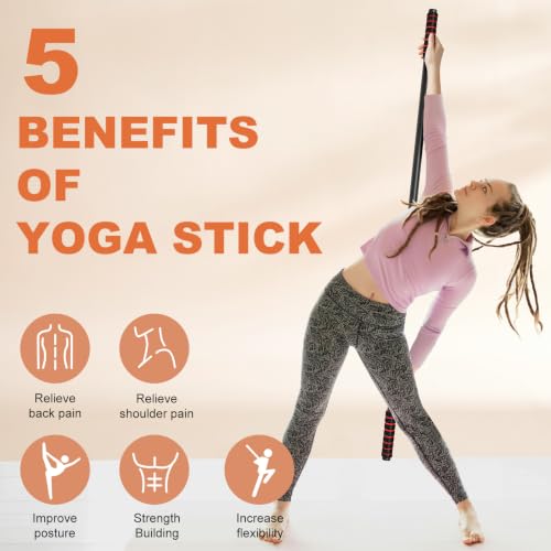 5 Ft Adjustable Yoga Stick - Sturdy Steel, Non-Slip Foam Handles - Black