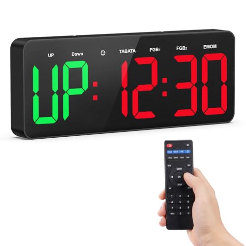 Tempospark Black 12-Inch LED Gym Timer Clock with Remote - Interval & Stopwatch for Workout & Office