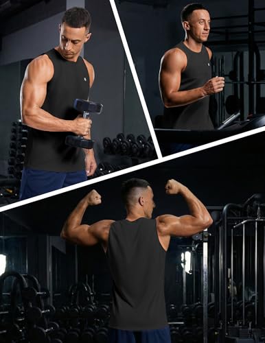 Men's Sleeveless Tank Top - Quick Dry Muscle Shirt - X-Large Black