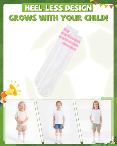 Knee High Toddler Soccer Socks - White & Pink, 3-6 Years