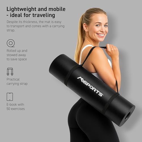 Yoga Mat - Extra Thick Non-Slip Foam, 74.5 x 40 x 0.6 in - Black