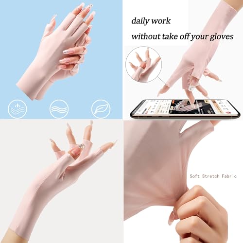 Cool Ice Silk Fingerless Women’s Driving Gloves - Pink+Ivory Set