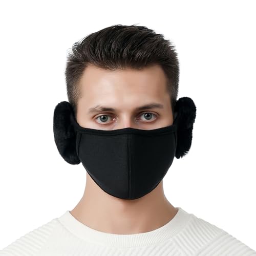 Winter Fleece Face Mask with Fluffy Ear Covers - Black