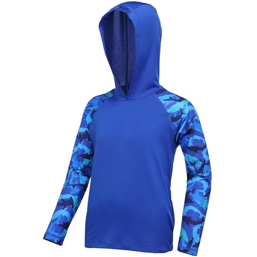 Boys Rash Guard Swim Hoodie - Long Sleeve Sun Shirt, Large Sapphire