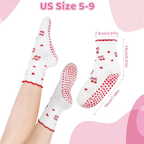 Soxitoevy Women's Pilates Grip Socks with Ruffles, 6-Pack, Red Pink Black Gray