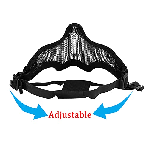 Airsoft Mask and Goggles Set - Steel Mesh Half Face Mask with Pattern - Black