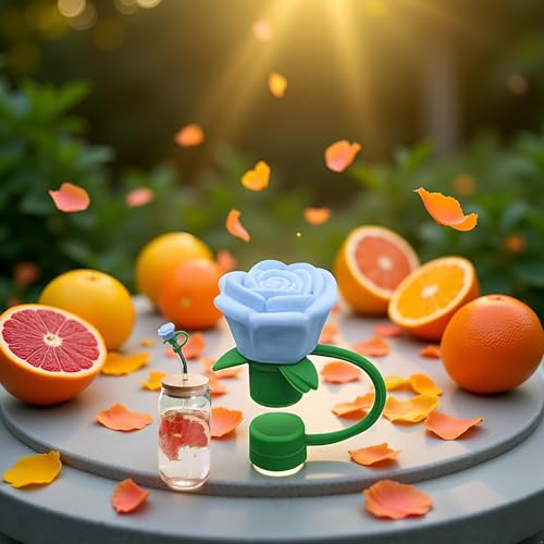 10mm Rose Flower Straw Covers - Blue Silicone Dust Caps for Stanley Cup