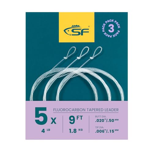 Pre-Tied Loop Fly Fishing Tapered Leader - 9FT 5X, 3 Packs, Fluorocarbon