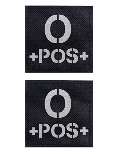 AliPlus O+ Blood Type Patch (2 pcs) Infrared Reflective Hook & Loop Black/White