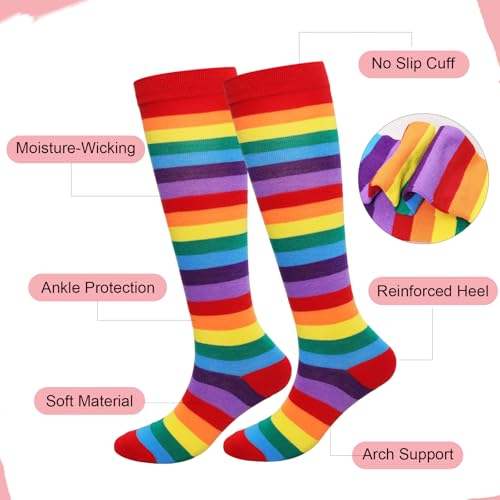 Striped Knee High Compression Socks - Breathable Long Tube - Rainbow