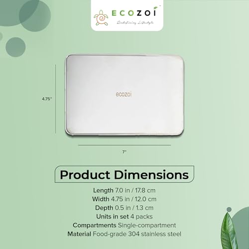 ecoZoi Rectangle Stainless Steel Lunch Chillers - 4 Pack Slim Ice Packs for Lunch Boxes & Coolers