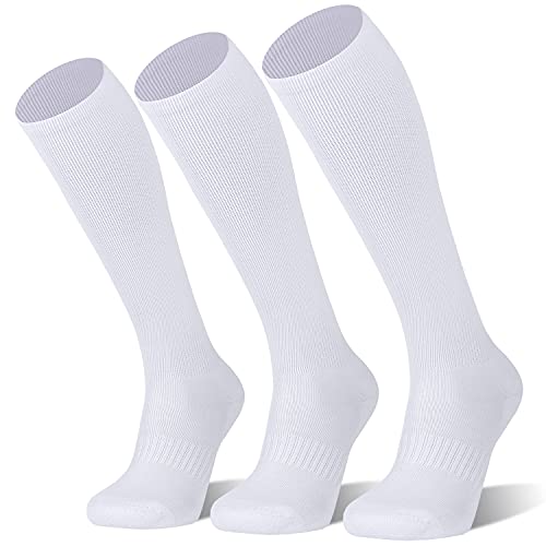 FITRELL Kids & Adults Baseball Soccer Softball Knee-High Socks 3 Pack Medium White