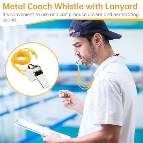 Bulk 48 Waterproof Stainless Steel Whistles with Lanyards