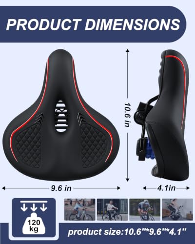 10.6 x 9.6 Inch Waterproof Memory Foam Bike Saddle - Ergonomic Comfort for Cycling