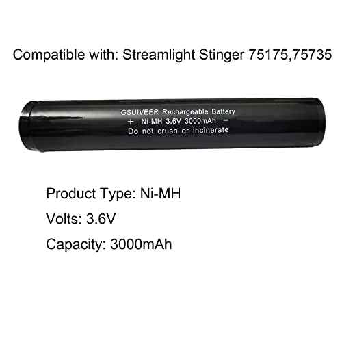 75175 75375 3.6V 3000mAh Ni-MH Flashlight Battery Compatible with Streamlight Stinger 75813 75810 76000 PolyStinger Pelican M9 FL126 Flashlight(2-Pack)