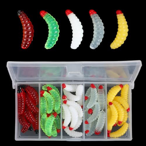 50 Pcs Soft Silicone Maggot Fishing Baits - Freshwater Lures