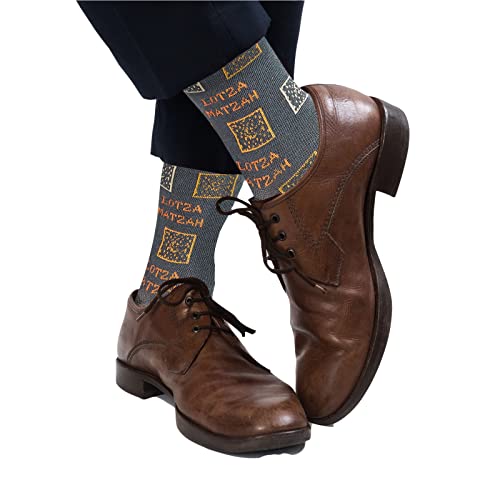 Modern Chanukah Socks for Men - Multicolored Dreidel Design 14.5"