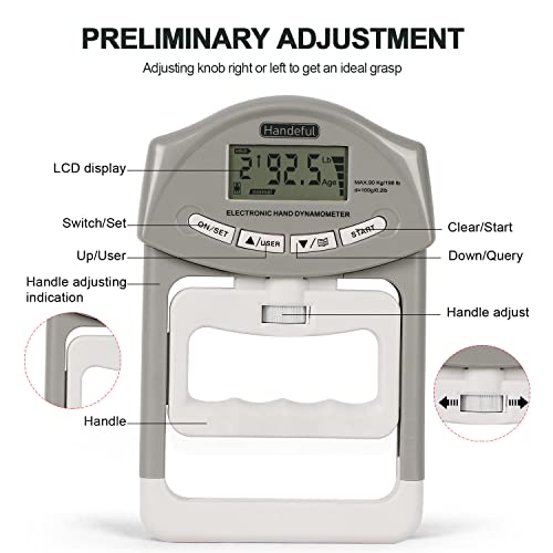 Hand Grip Strength Tester - Electronic Dynamometer, 198Lbs, Grey