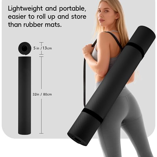 Extra Wide Yoga Mat 72" x 32" - 6mm Non-Slip TPE - Black